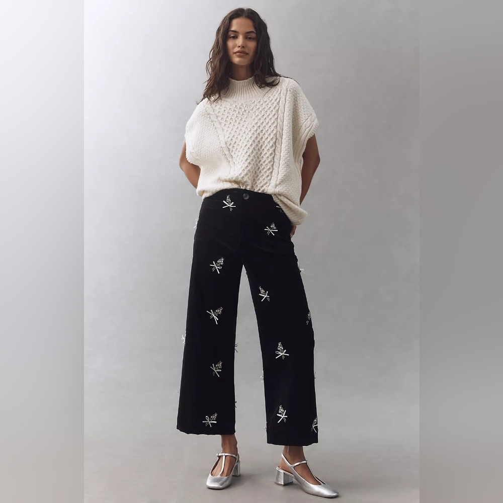 NWT Anthrolologie The Colette 3D Bouquets Crop Pants by Maeve Size 30